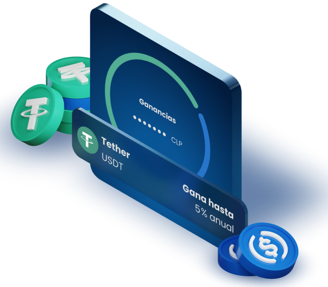 Componente de ganancias de Skipo mostrando balance en USDT y retorno anual