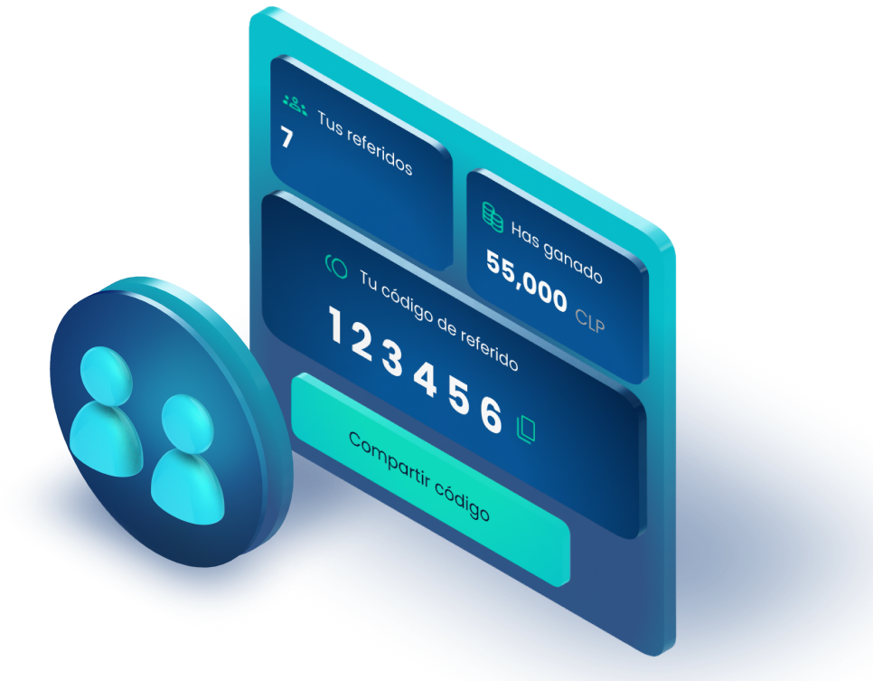 Panel del programa de referidos de Skipo con código, ganancias acumuladas y número de referidos